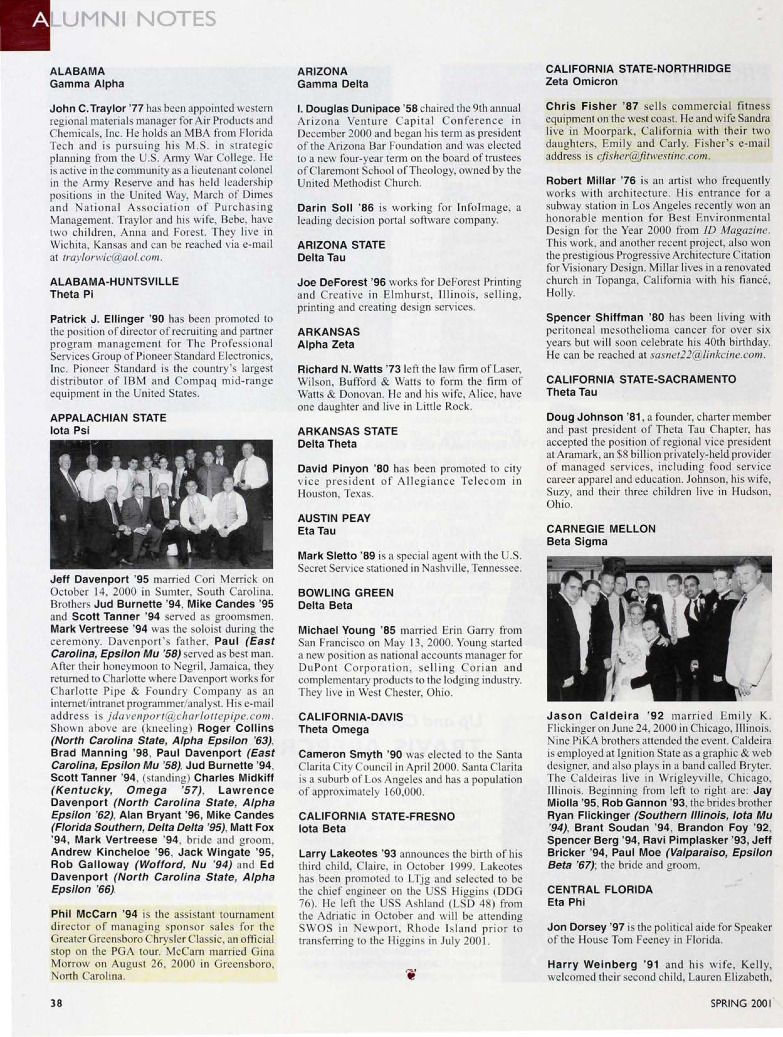 Alumni Notes, Spring 2001, Spring 2001